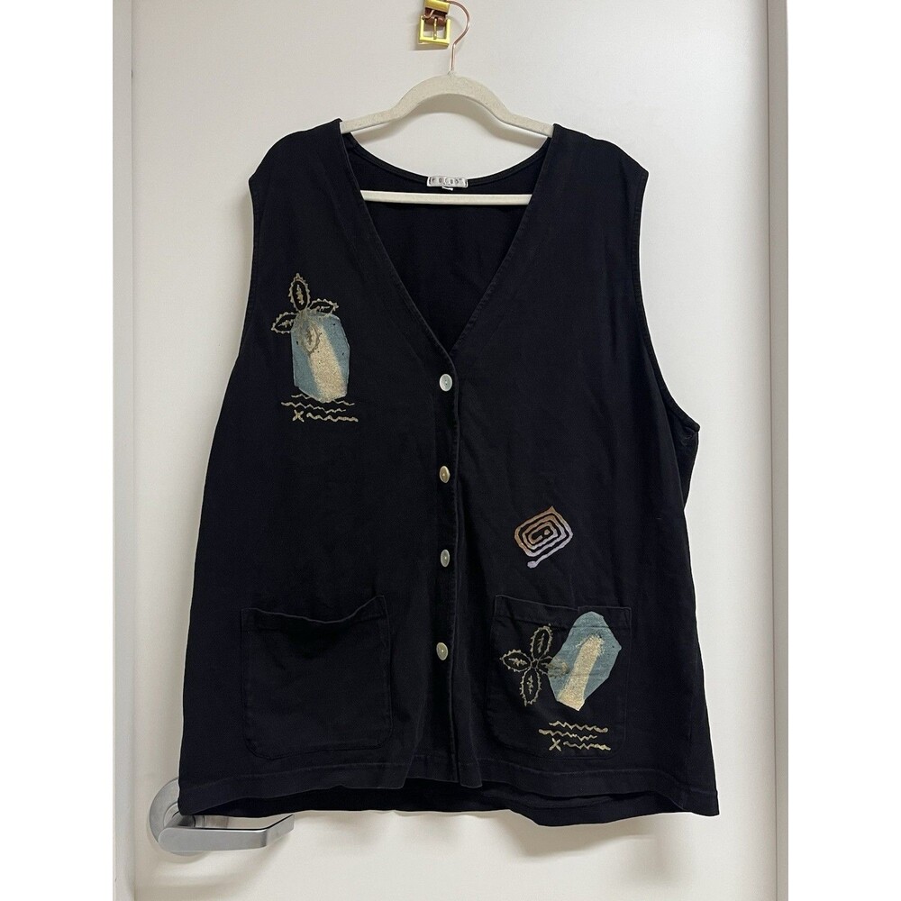 Vintage Hand painted Art Vest Womens 90s Focus Artsy Eclectic Tops USA size XL